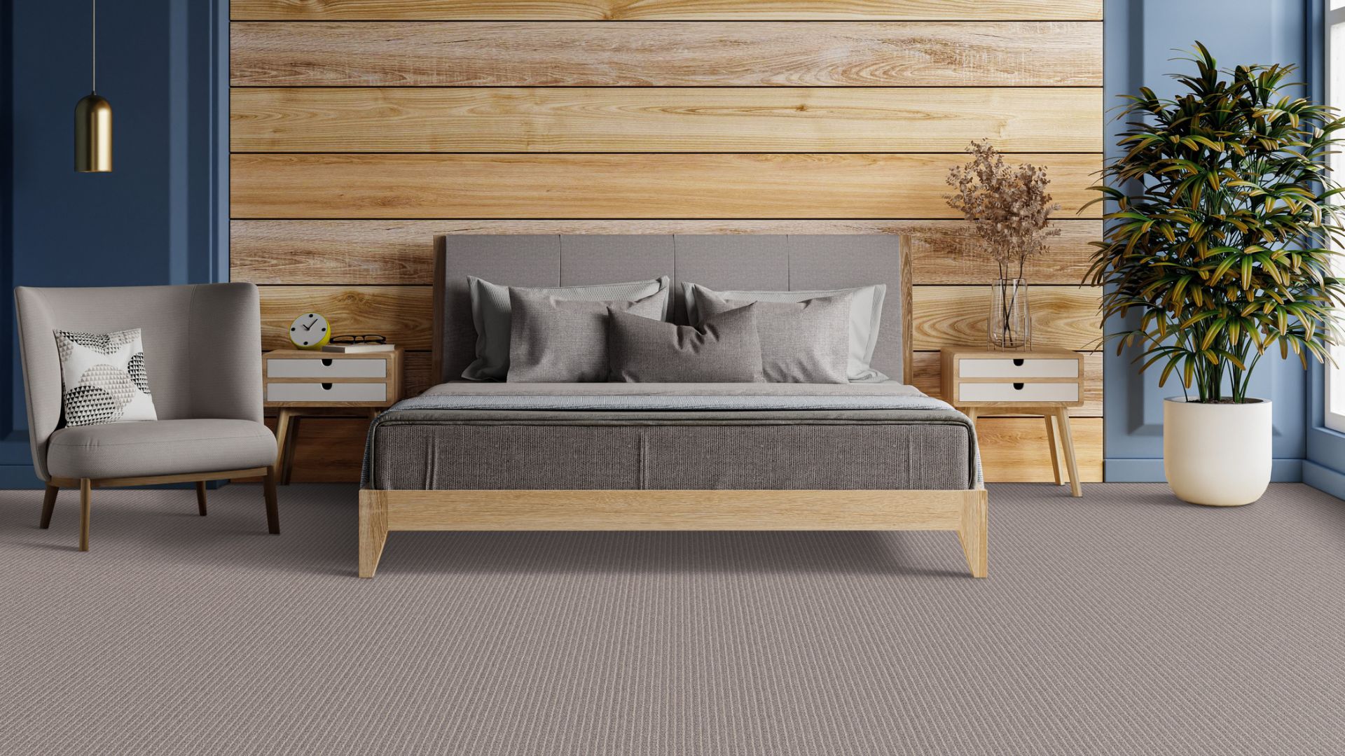 Carpet flooring in a bedroom.